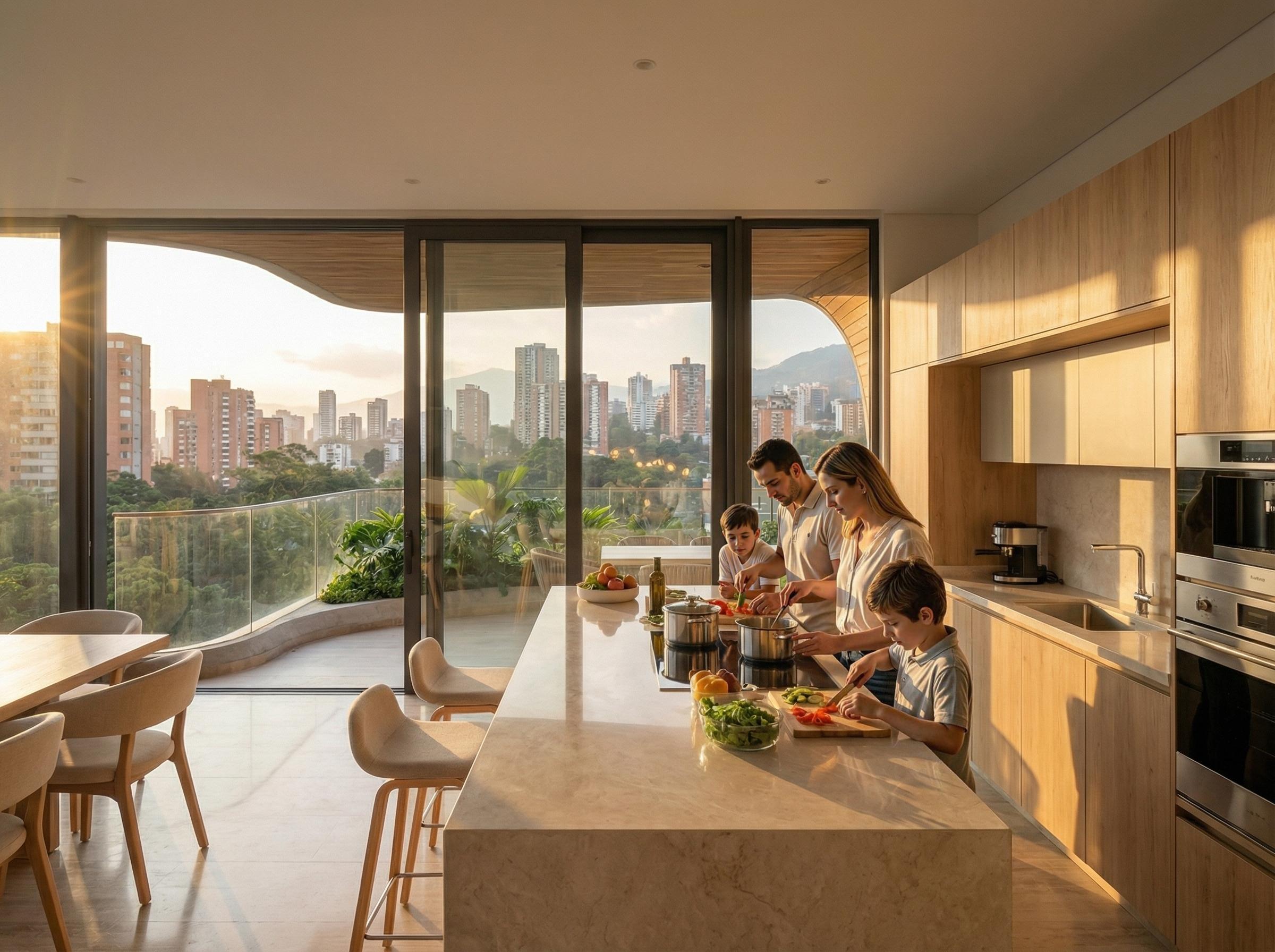 Suite hotelera de lujo dentro del ecosistema vertical de NOVA GREEN 27 - Elite24 Studio, firma de arquitectura en Bogotá