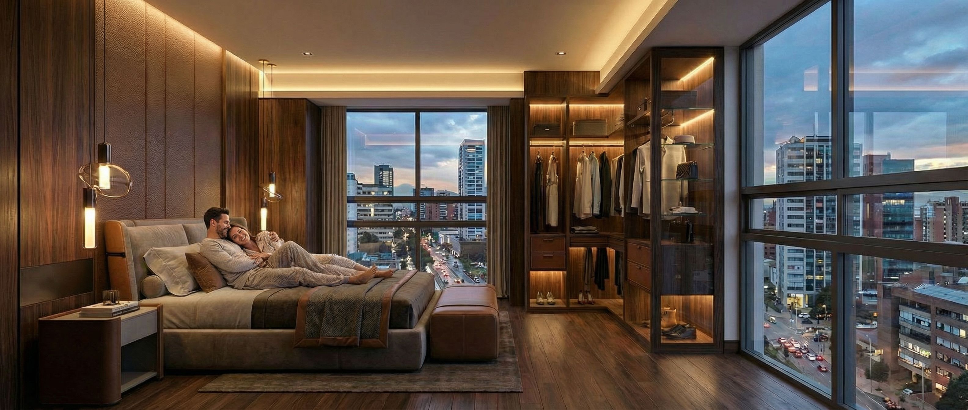 Interior de un apartamento de tipología compacta en Elevens Garden - Elite24 Studio, firma de arquitectura en Bogotá