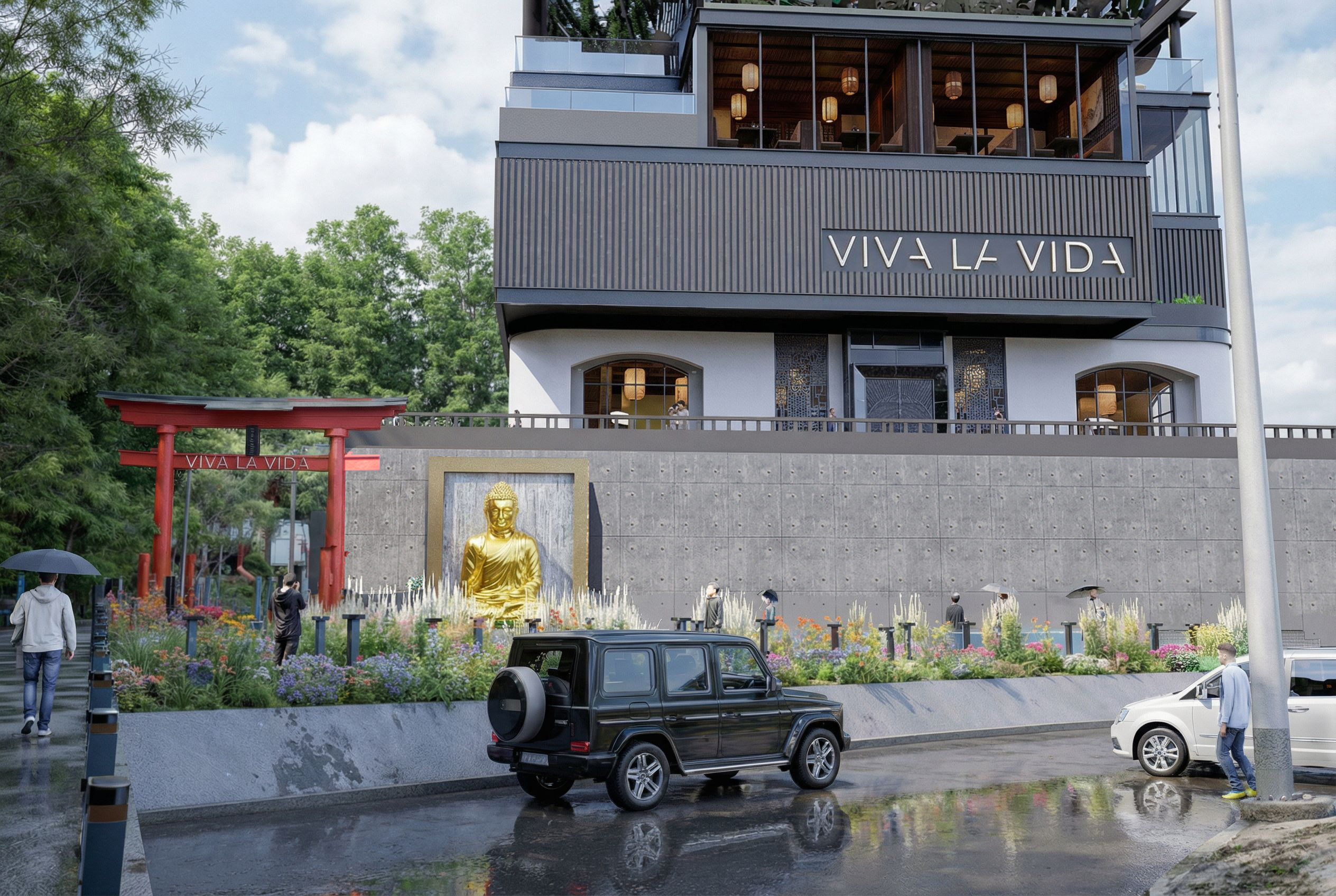 Salón principal del restaurante Viva la Vida con geometrías orgánicas y arcos envolventes - Elite24 Studio, firma de arquitectura en Bogotá