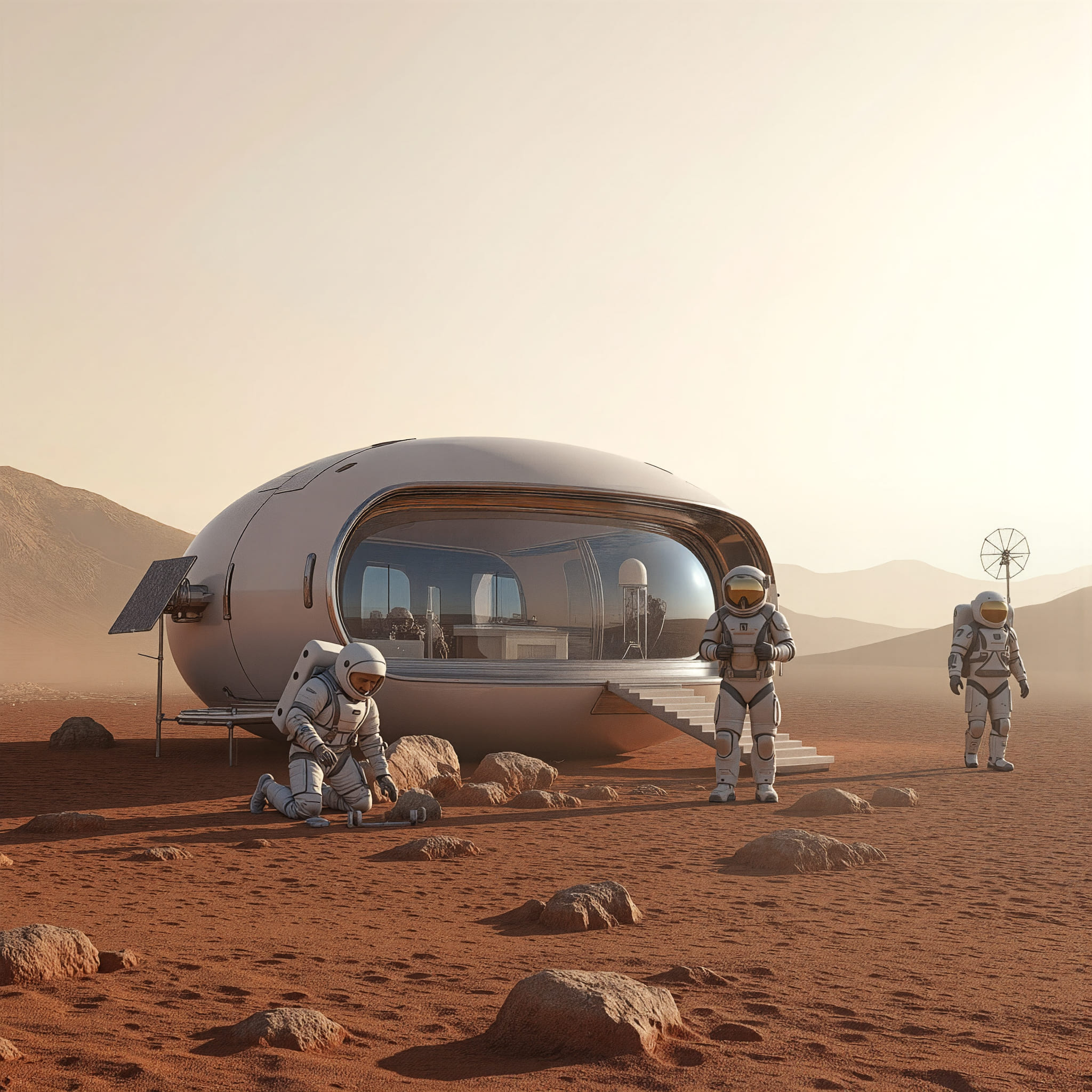 Área social íntima de la vivienda marciana Space X Capsule 2030 - Elite24 Studio, firma de arquitectura en Bogotá