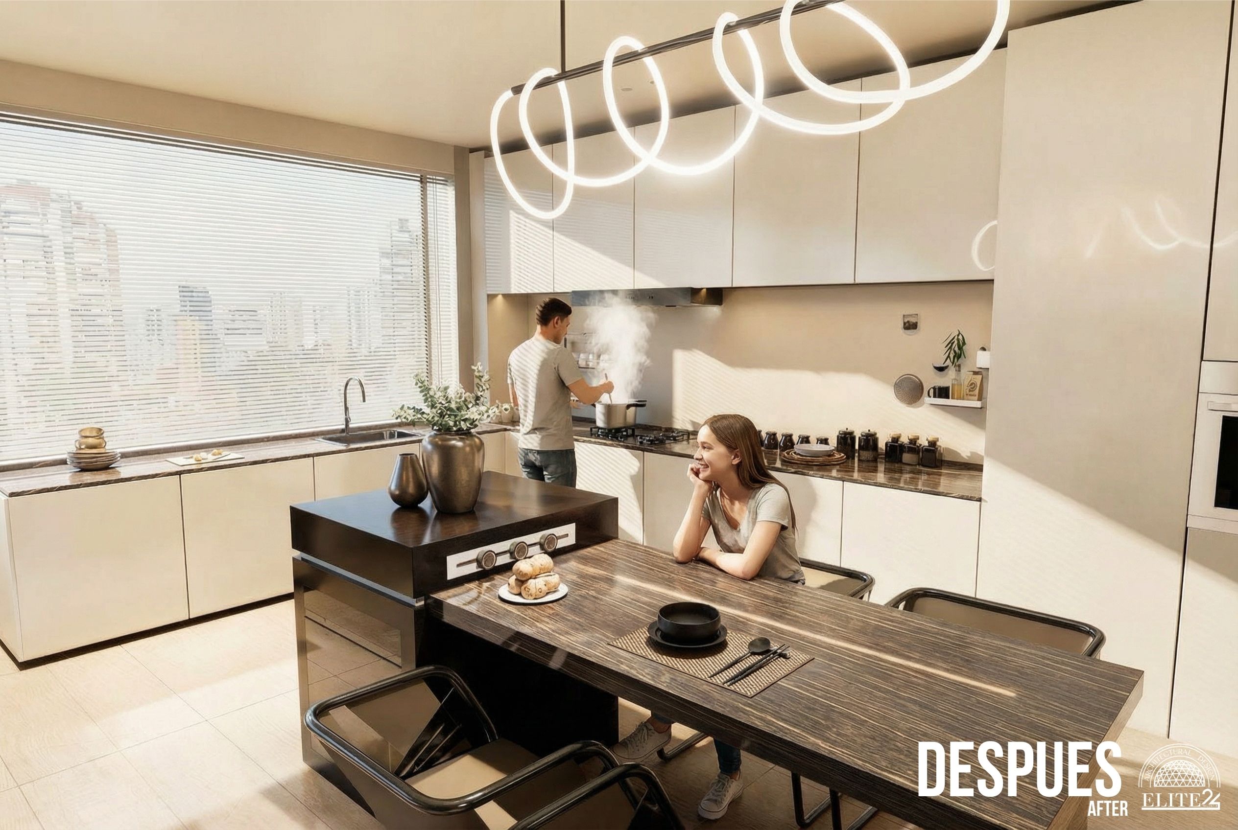 Mobiliario blanco brillante de piso a techo en la Cocina 506, Chicó - Elite24 Studio, estudio de diseño interior en Bogotá