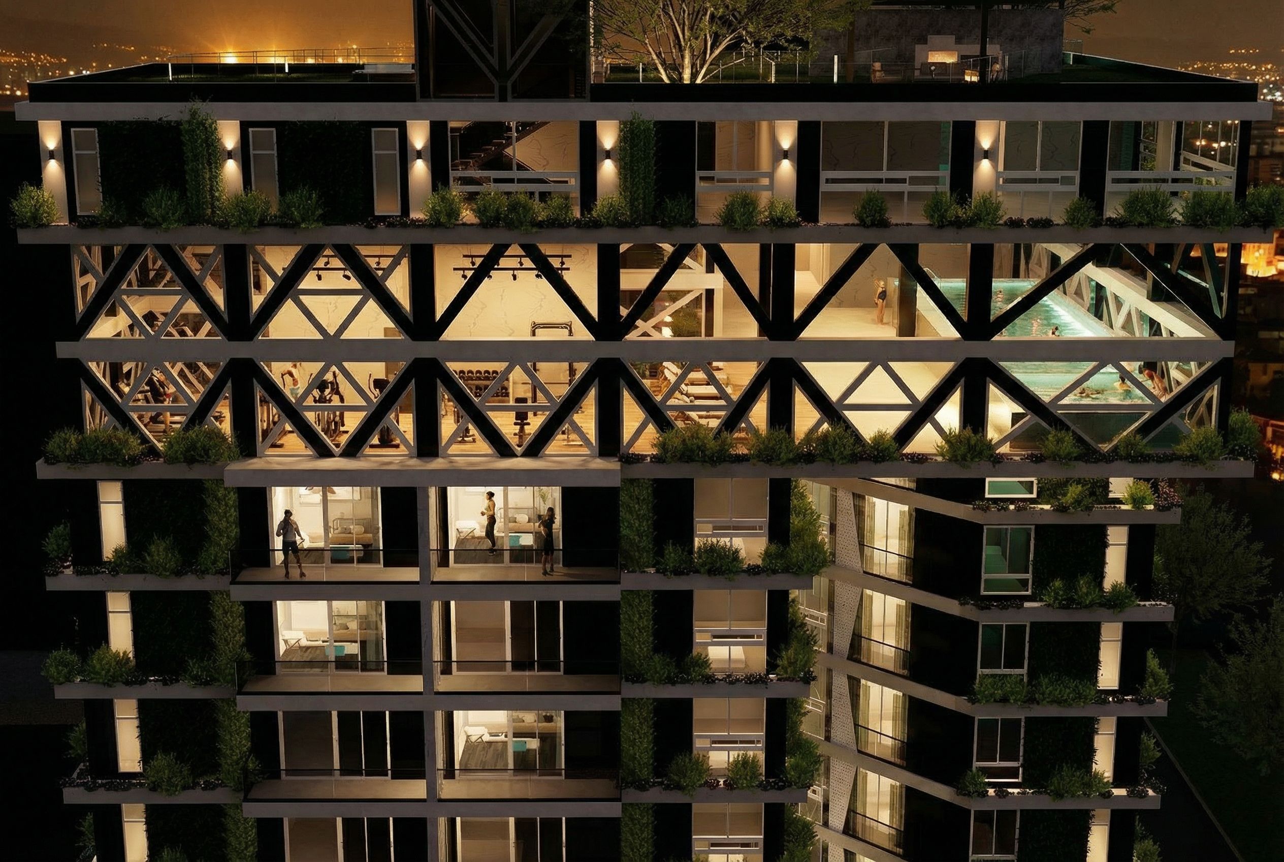 Vista lateral de la estructura innovadora de Elevens Garden, Bogotá - Elite24 Studio, firma de arquitectura en Bogotá