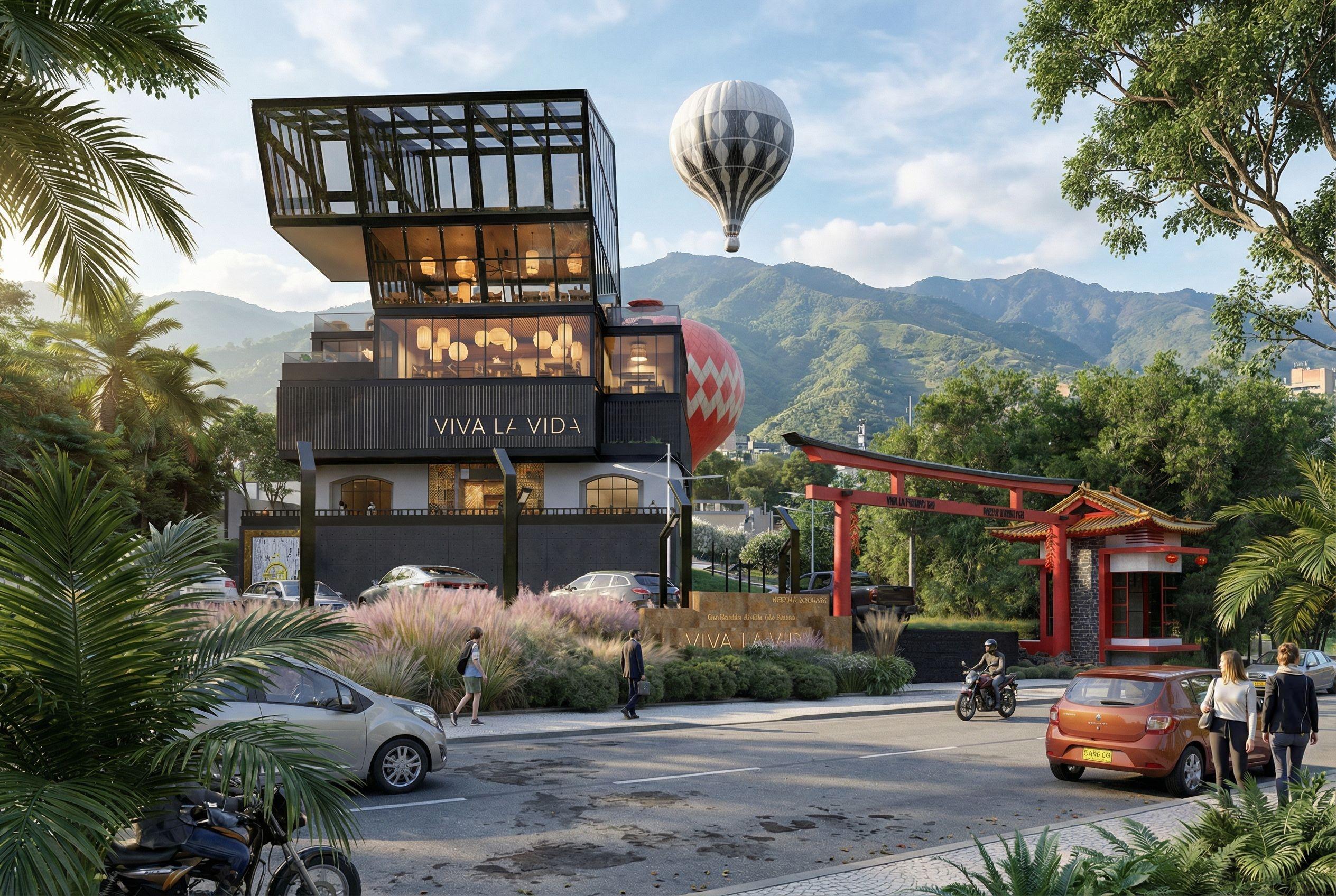 Mesa de coctelía y ceremonia del té en el Sky Bar de Viva la Vida - Elite24 Studio, firma de arquitectura en Bogotá