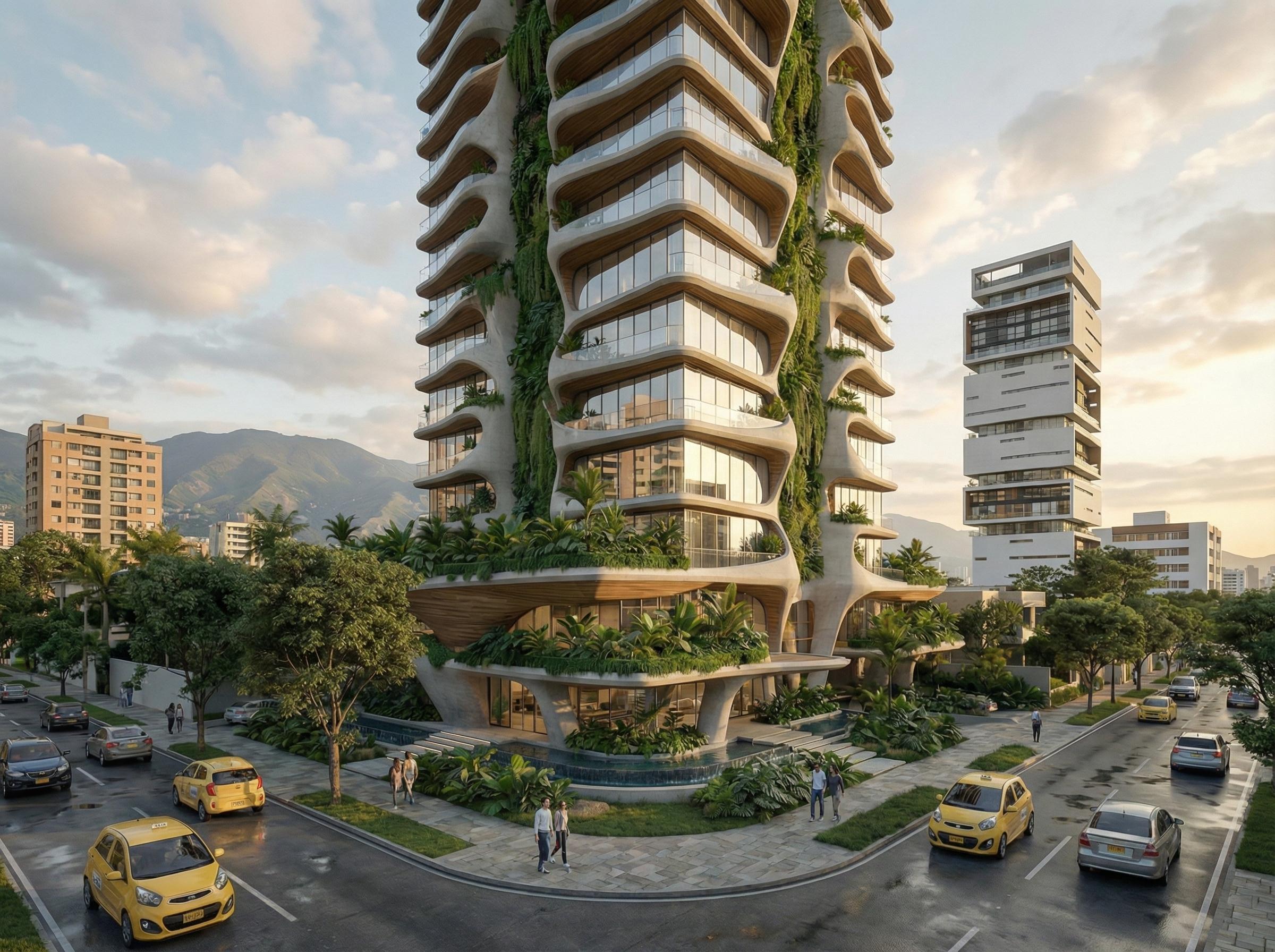 Grandes ventanales de doble altura en la fachada de NOVA GREEN 27 - Elite24 Studio, firma de arquitectura en Bogotá