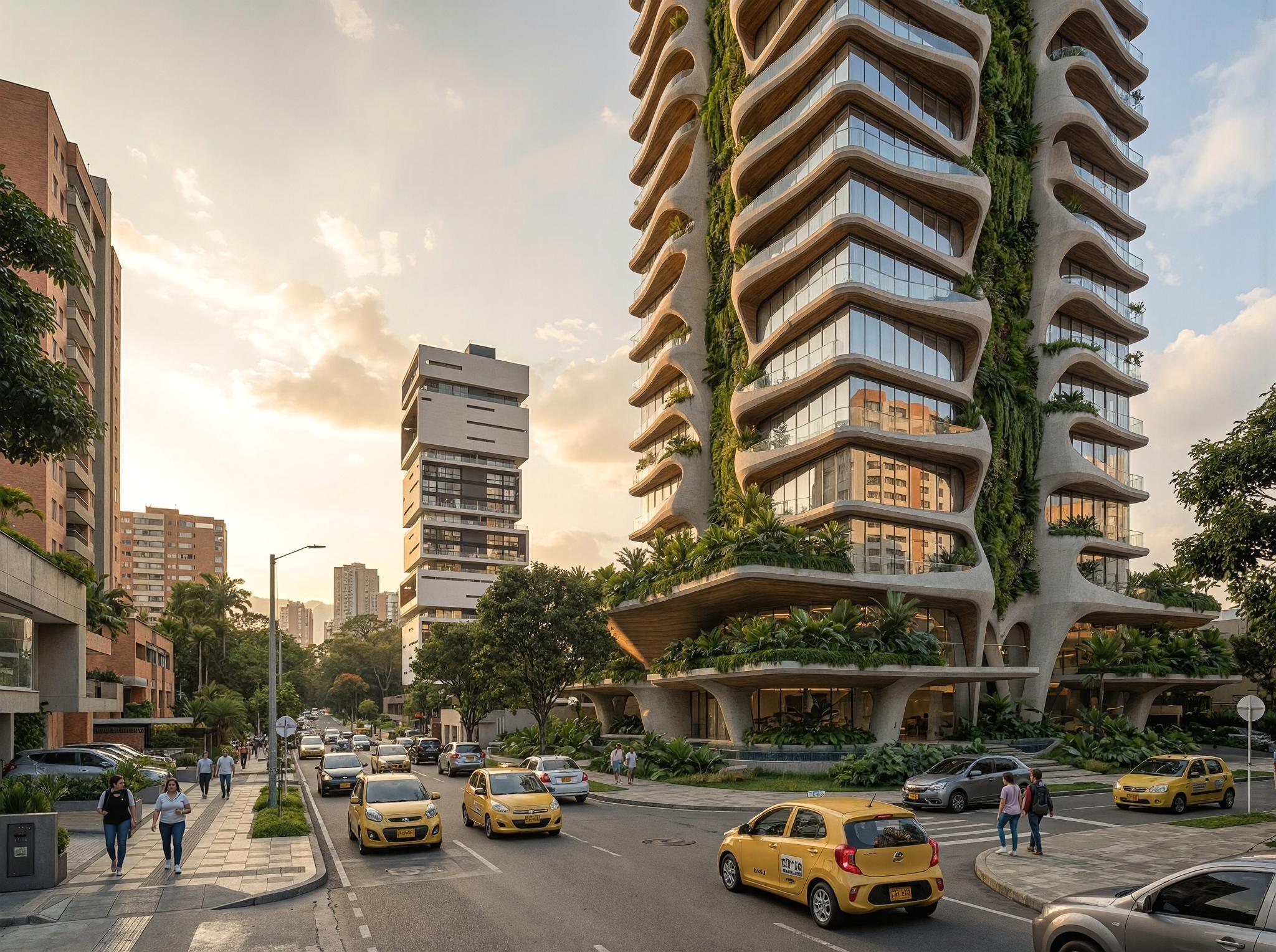 Piscina panorámica de NOVA GREEN 27 con vista al paisaje urbano de Medellín - Elite24 Studio, firma de arquitectura en Bogotá