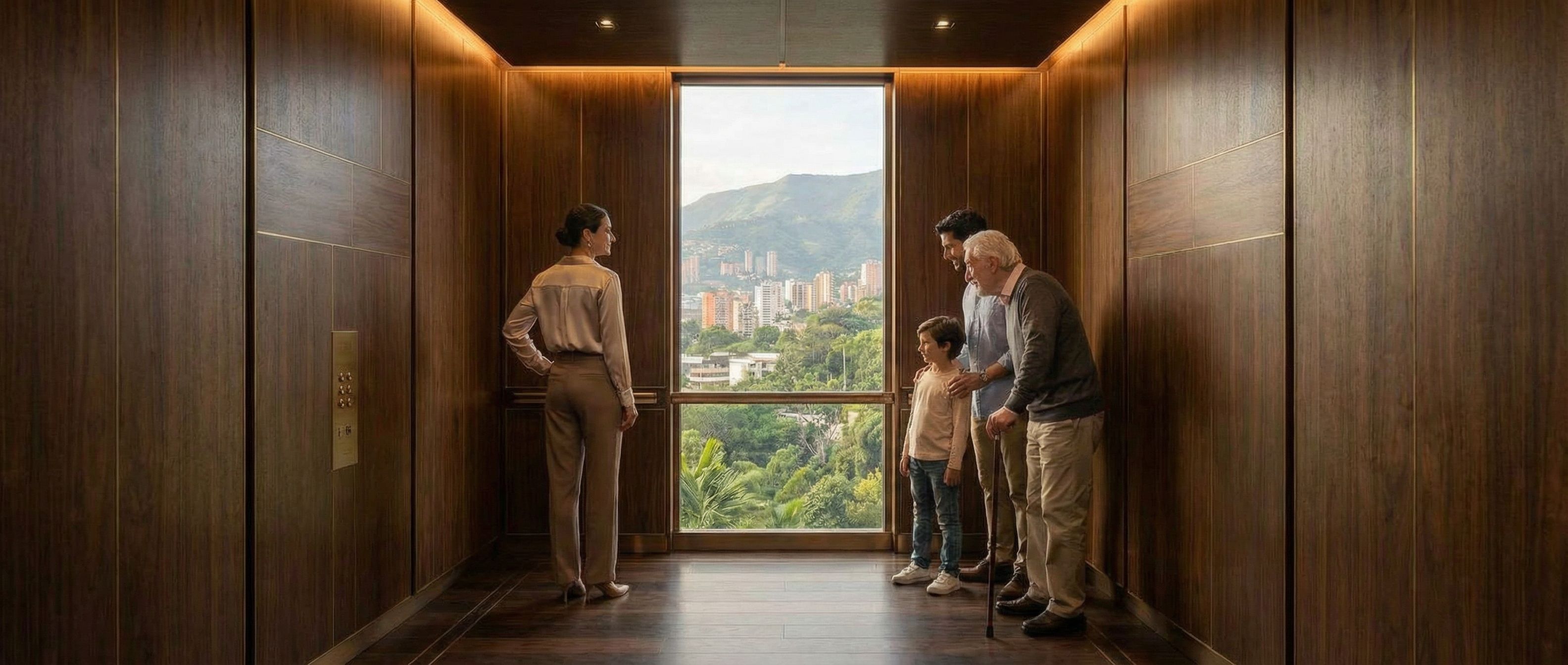 Iluminación nocturna de la fachada del edificio mirador Viva la Vida en Medellín - Elite24 Studio, firma de arquitectura en Bogotá