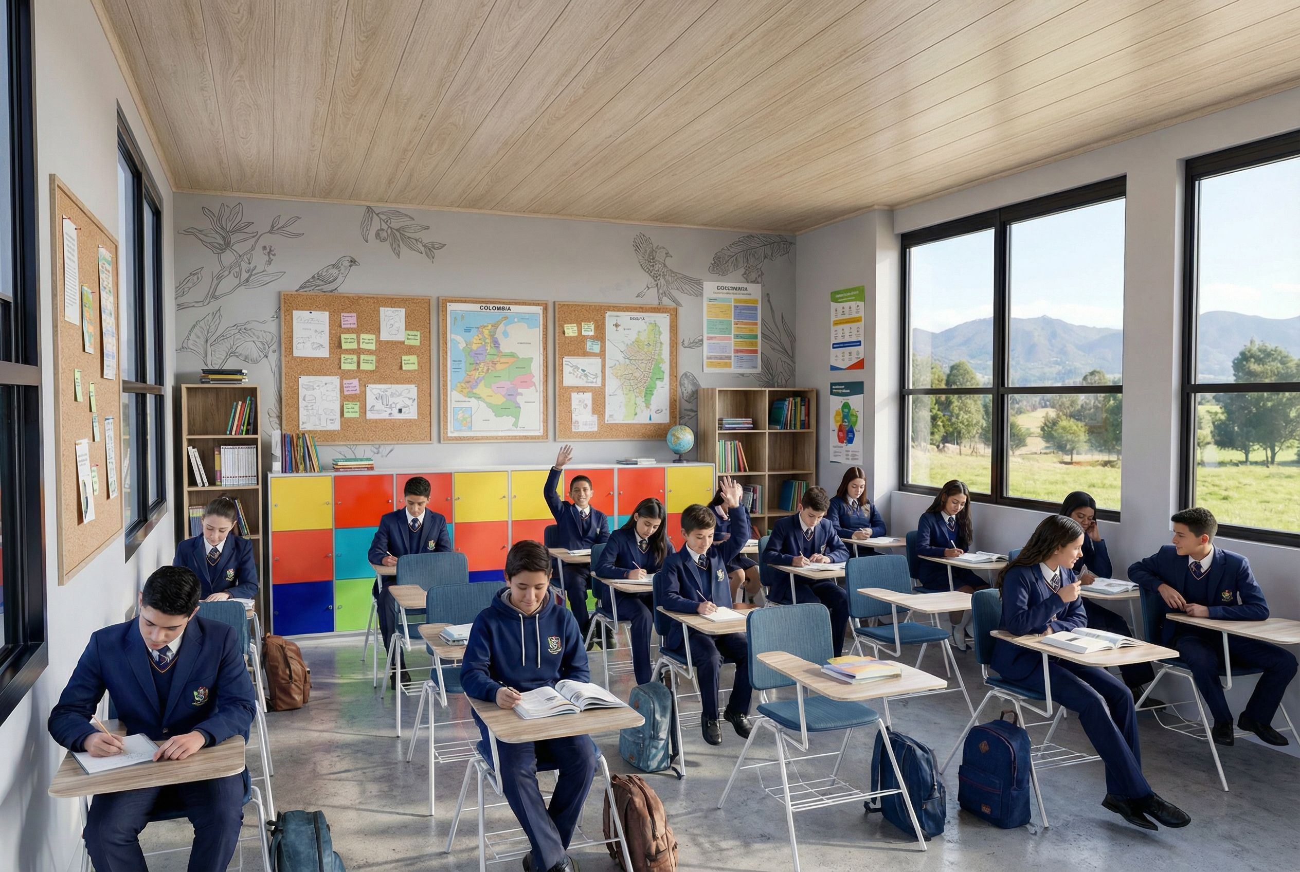 Aula con confort térmico y luz natural en el Colegio Campestre La Aurora - Elite24 Studio, firma de arquitectura en Bogotá