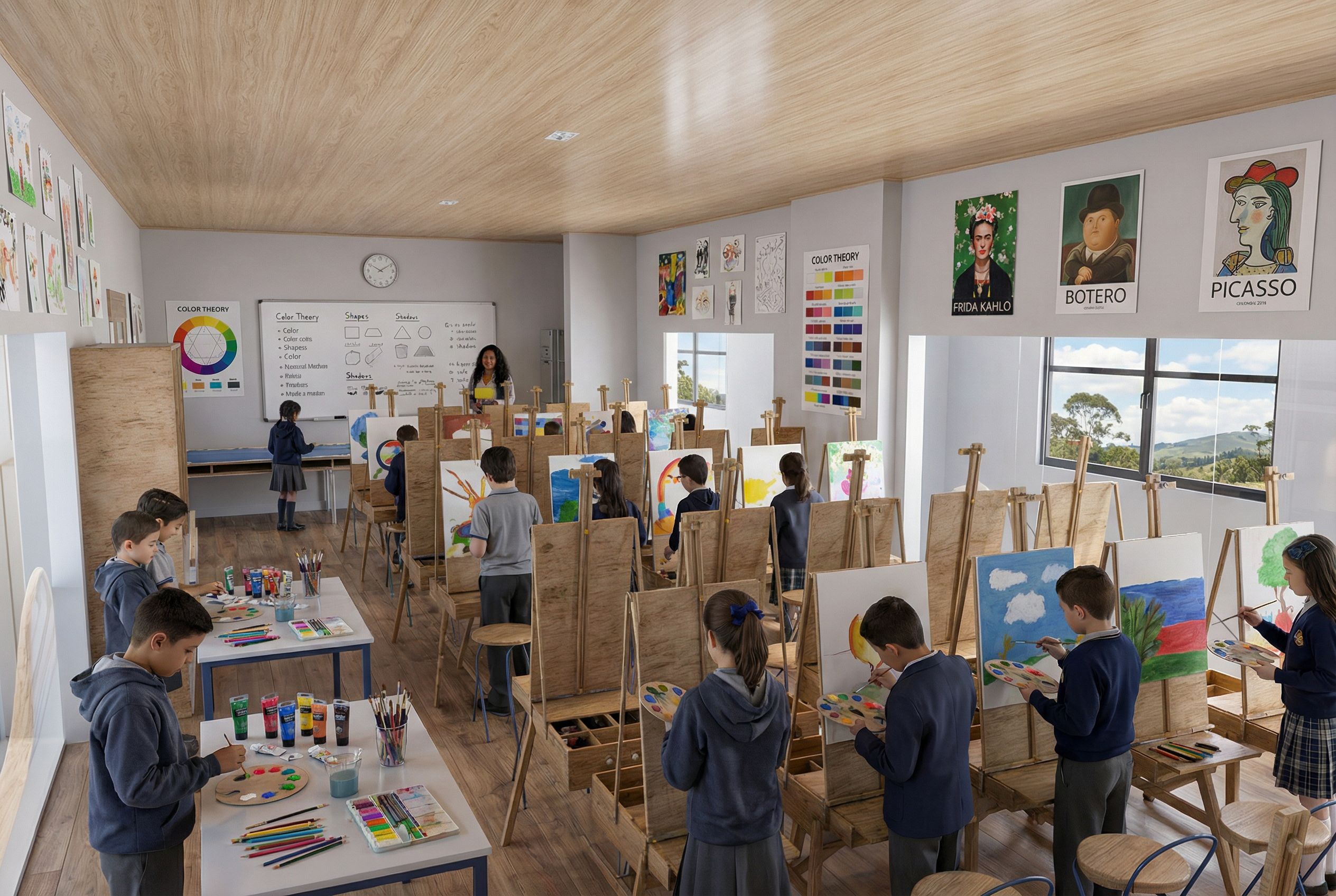 Fachada con control de asoleación en el Colegio Campestre La Aurora - Elite24 Studio, firma de arquitectura en Bogotá