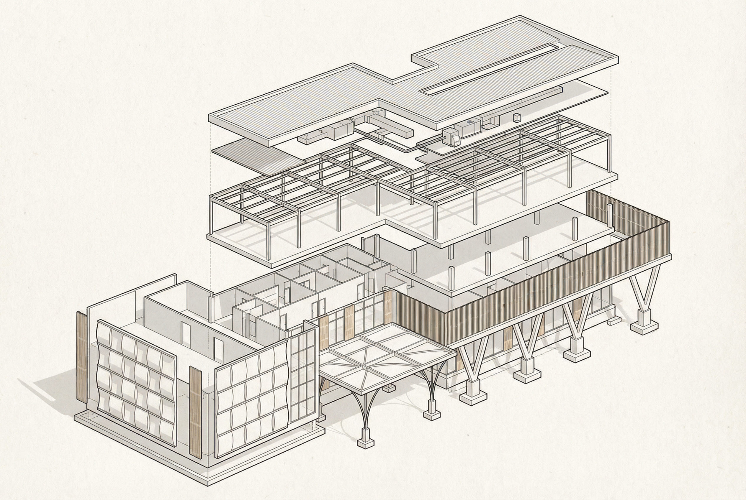 Esquema conceptual de las fachadas paramétricas del Colegio Campestre La Aurora - Elite24 Studio, firma de arquitectura en Bogotá