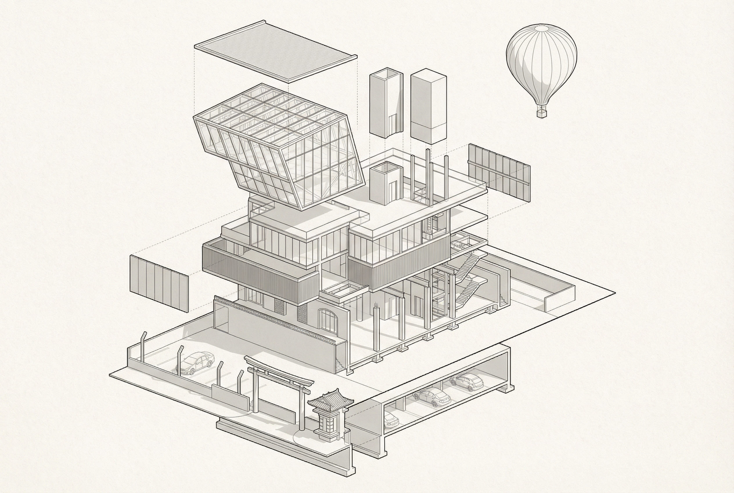 Boceto conceptual del giro de 120 grados en el volumen de Viva la Vida - Elite24 Studio, firma de arquitectura en Bogotá