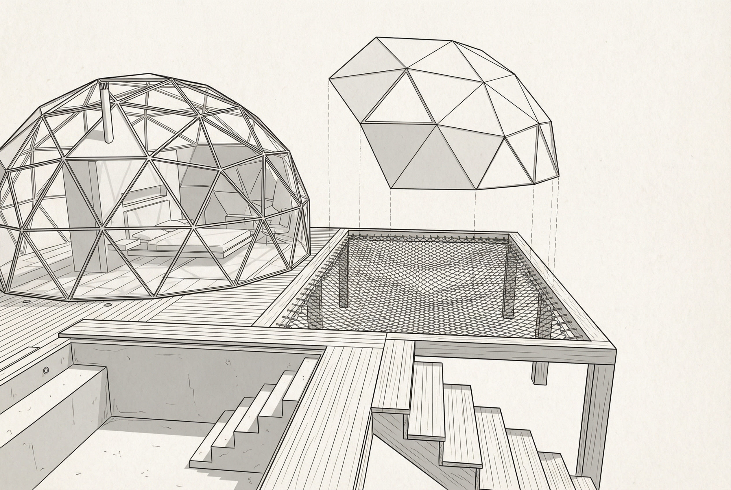 Esquema de diseño del Glamping Sky - Elite24 Studio, firma de arquitectura en Bogotá