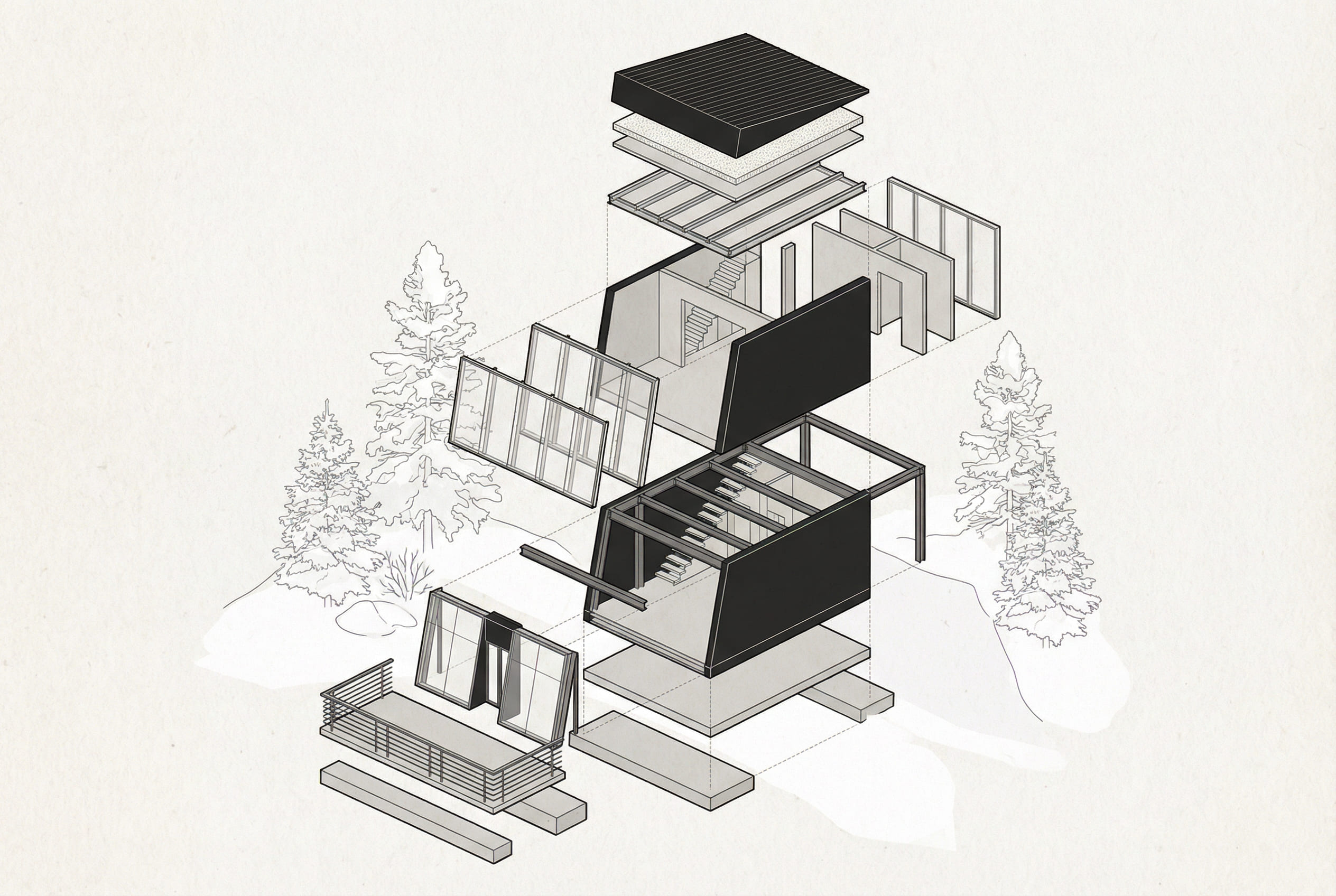 Esquema bioclimático de captación solar de Villa Nordljus - Elite24 Studio, firma de arquitectura en Bogotá