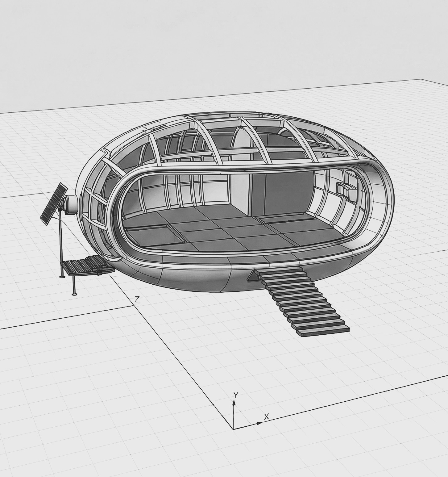 Esquema de distribución interior de la cápsula Space X Capsule 2030 - Elite24 Studio, firma de arquitectura en Bogotá