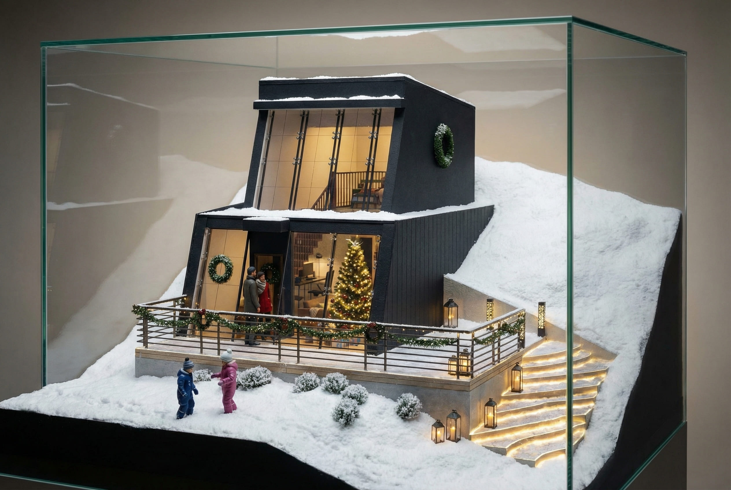 Maqueta arquitectónica de Villa Nordljus semienterrada en la montaña - Elite24 Studio, firma de arquitectura en Bogotá