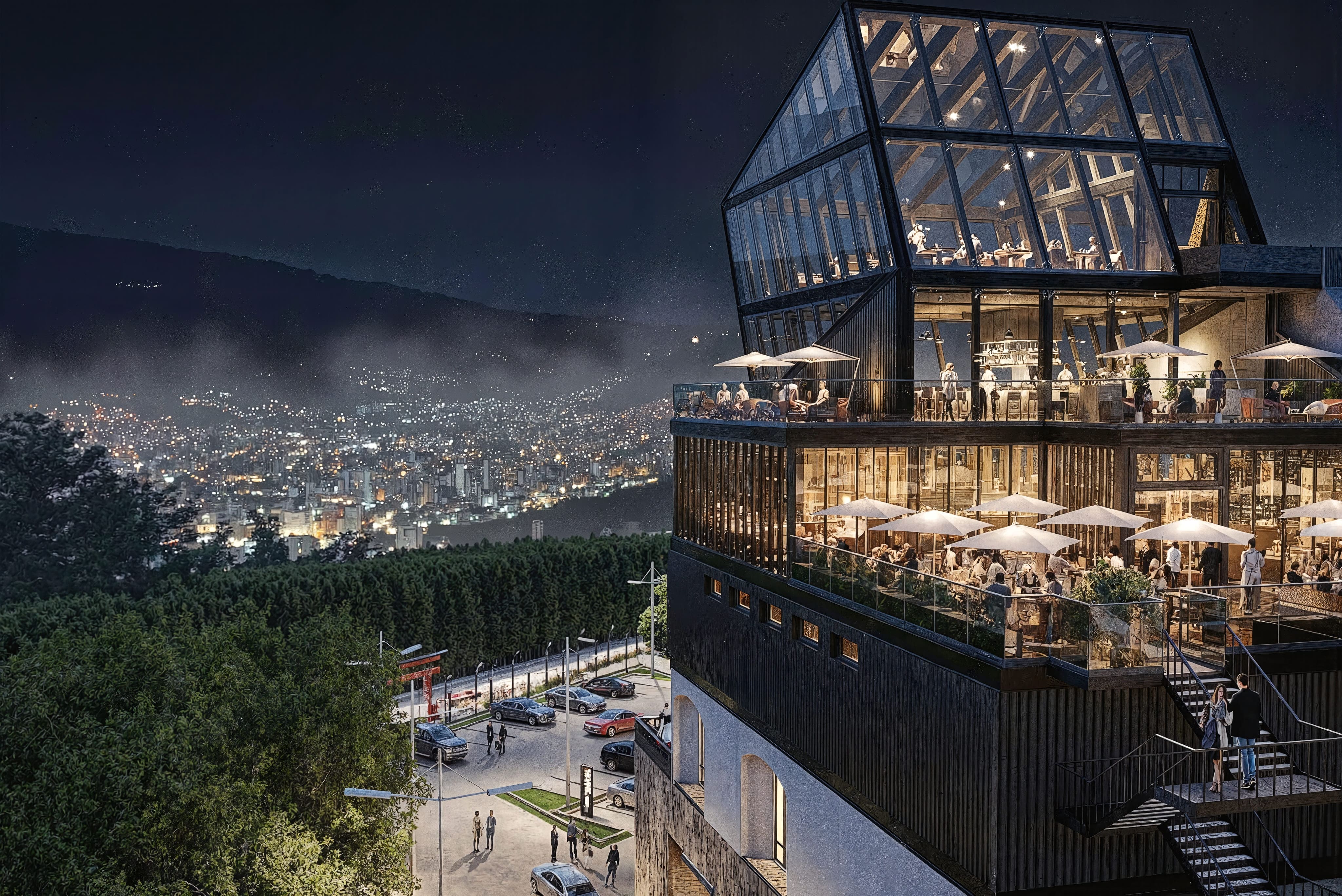Proyecto arquitectónico iluminado de noche - Elite24 Studio, arquitecto en Bogotá