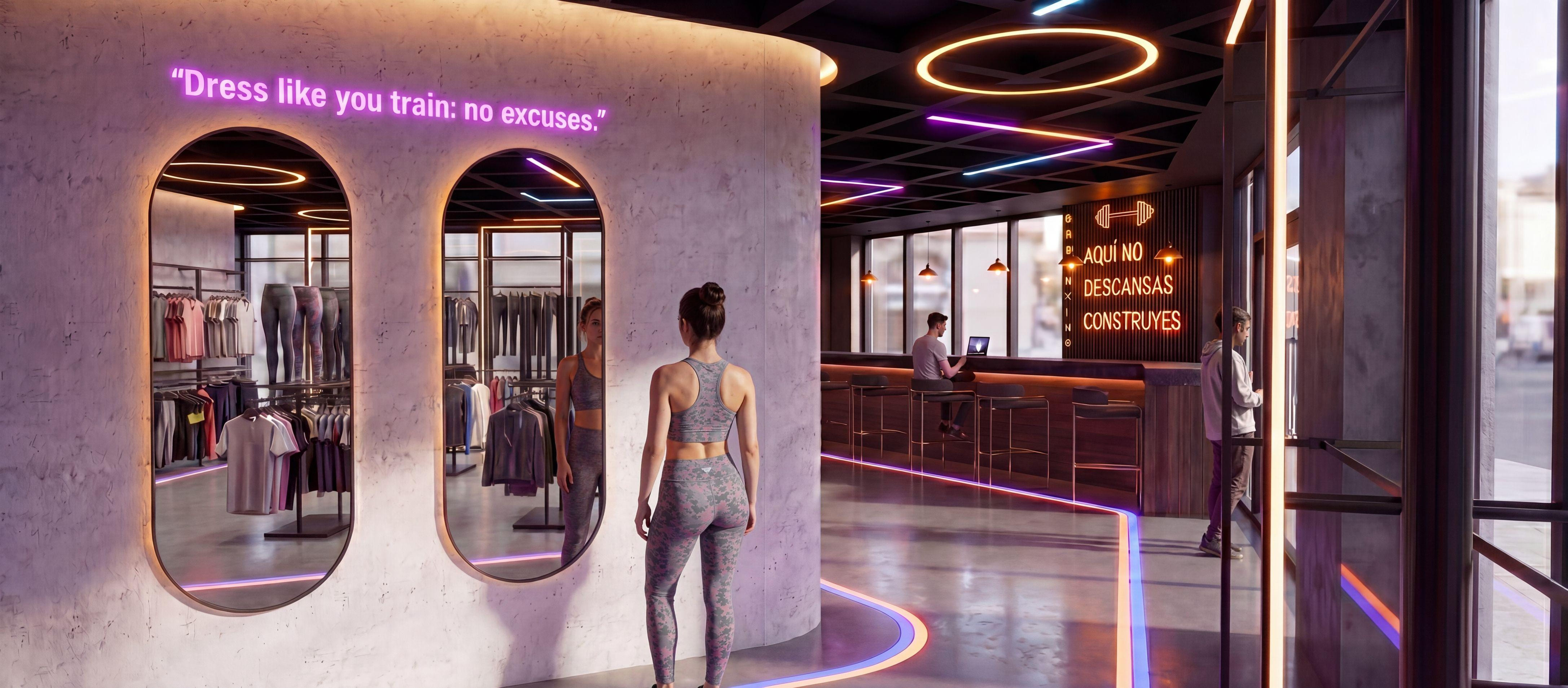 Espacio de Action Wear integrado en la arquitectura modular de Active Ecosystem - Elite24 Studio, firma de arquitectura en Bogotá