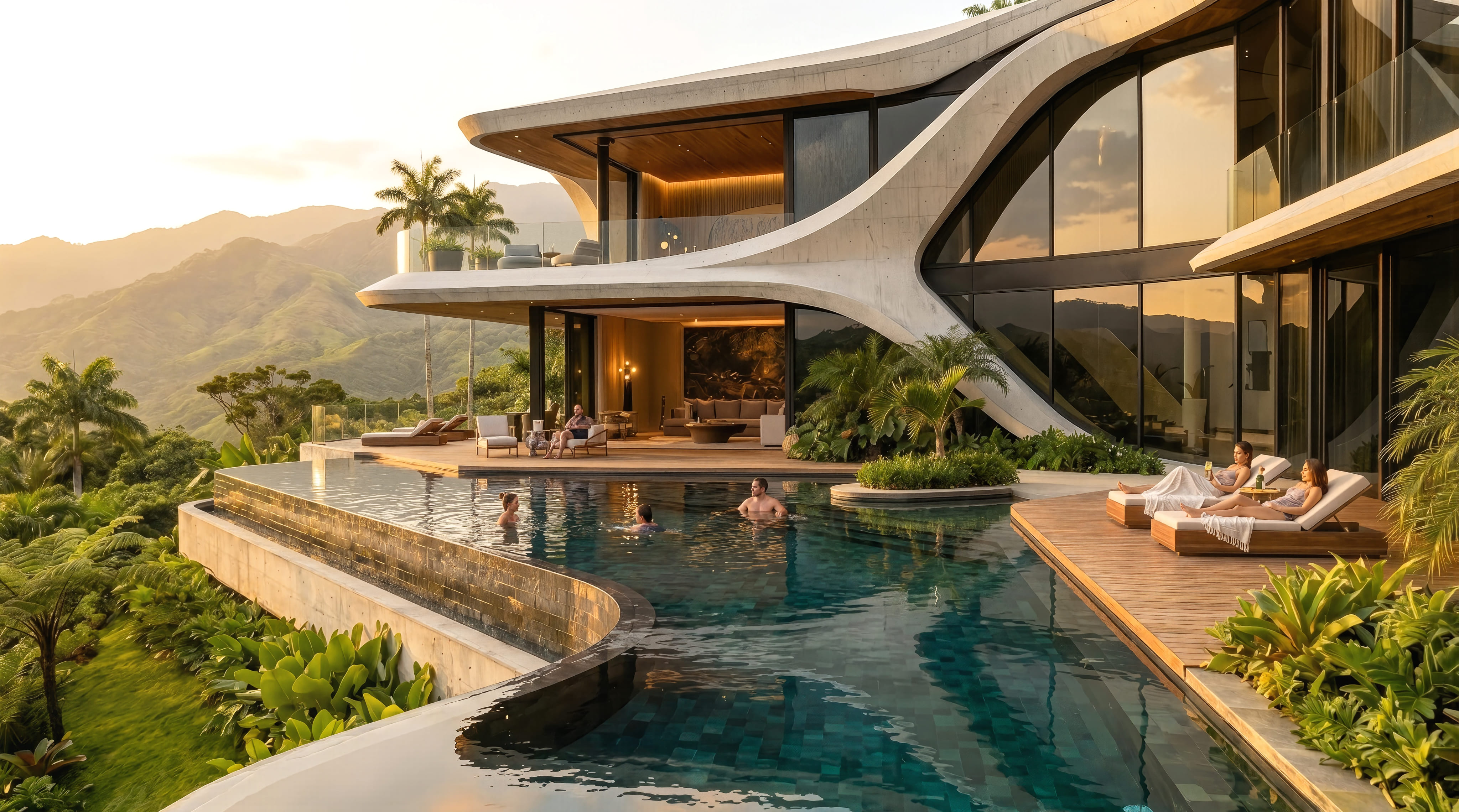 Piscina infinita con vista al paisaje tropical de Casa Aurea, Anapoima - Elite24 Studio, firma de arquitectura en Bogotá